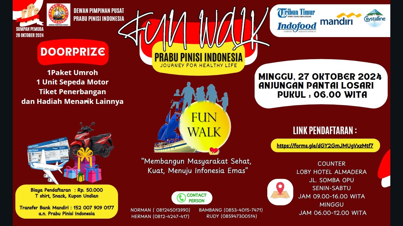 Peringati Hari Sumpah Pemuda, DPP Prabu Pinisi Indonesia Gelar Fun Walk Berhadiah Paket Umroh, Motor dan Tiket Pesawat