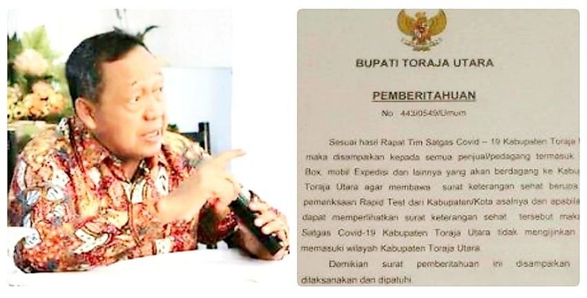Masuk ke Toraja Utara, Semua Pedagang Wajib Tunjukkan Surat Keterangan Sehat Bebas Covid-19